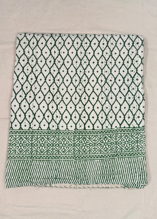 Handstitched Handblock kantha bedcover (size: 90*108 Inches): Mehandi