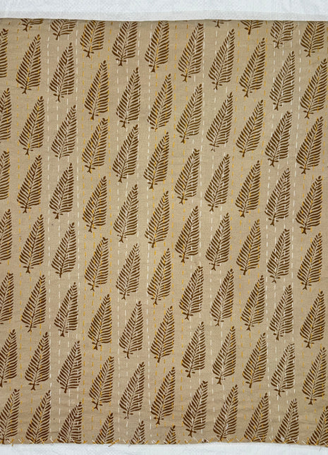 Handstitched kantha( Size: 90x108 Inches): Bagru-Fern