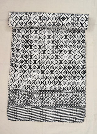 Floral Handblock Hand-Stitch kantha Gudari Bedcover (Size: 90*108 inches); Geometric Petals