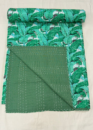 Banana Leaf Kantha- Floral Forest Green