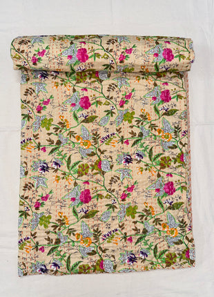 Beige-Paradise Handstitched Kantha Gudari (Size: 90x108 Inches
