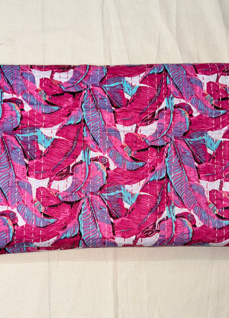 Banana Motifs Handstitched Kantha (Size: 90x108 Inches): Rani