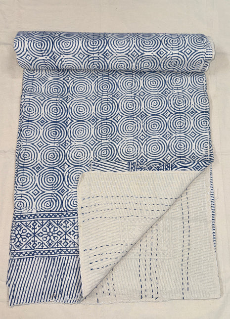 Abstract Art Blue Indigo kantha (size: 90*108 Inches)