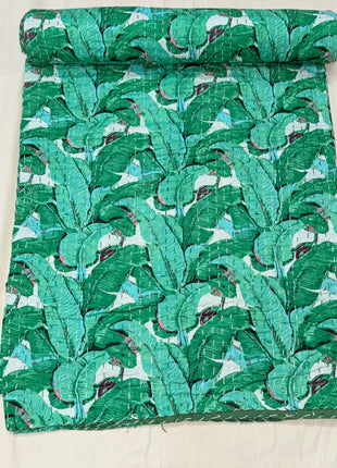 Banana Leaf Kantha- Floral Forest Green