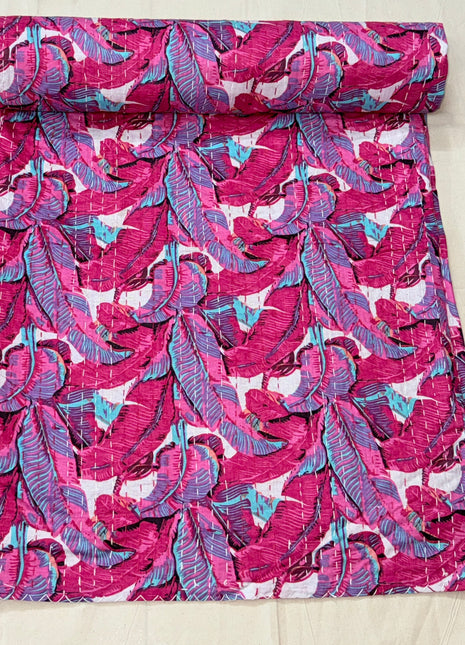 Banana Motifs Handstitched Kantha (Size: 90x108 Inches): Rani
