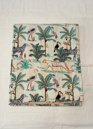 Jungle Safari Kantha Gudari( Size: 90x108 inches): Beige