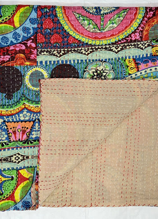 Print-Patch Handstitched kantha Gudari (size :90x 108 Inches): Panama