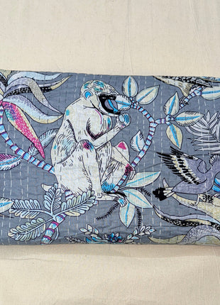 Handstitched kantha Gudari (size: 90x108 Inches): Greyscale Monkey-Shoulder