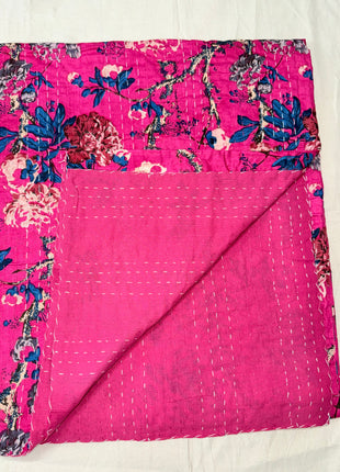Bella-Rose Handstitched Kantha (size: 90x108 Inches): Rani