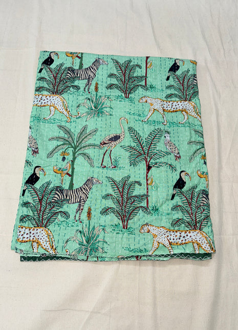 Minty jungle Safari Kantha Gudari (size: 90*108 inches)