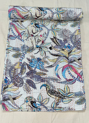 Monkey Shoulder Handstitched Kantha Gudari (Size: 90x108 inches): Peace White