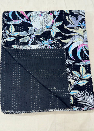 Monkey Shoulder kantha Gudari (size 90x108 Inches): Night-Black