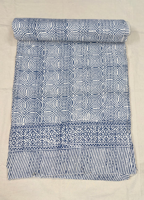 Abstract Art Blue Indigo kantha (size: 90*108 Inches)