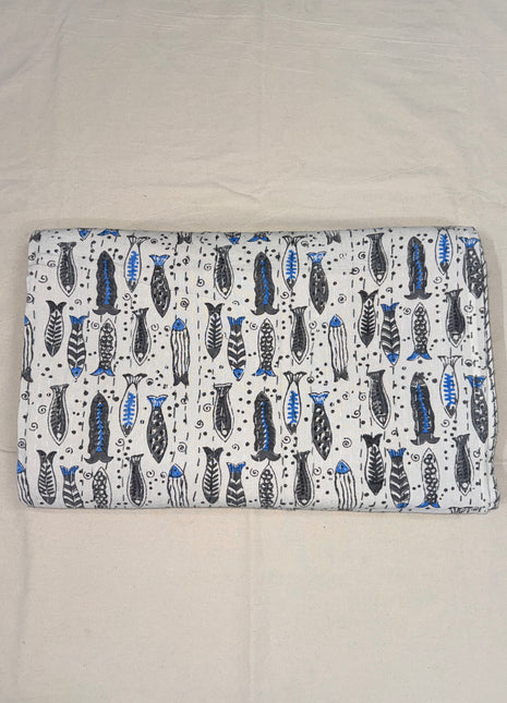 Fish Handblock Kantha (Size: 90x108 Inches)