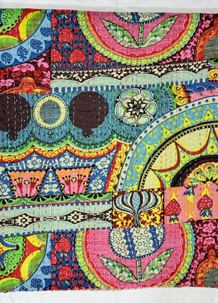Print-Patch Handstitched kantha Gudari (size :90x 108 Inches): Panama