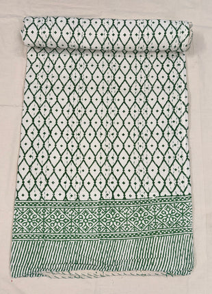 Handstitched Handblock kantha bedcover (size: 90*108 Inches): Mehandi