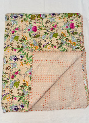 Beige-Paradise Handstitched Kantha Gudari (Size: 90x108 Inches