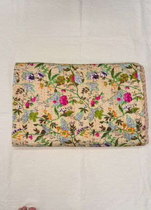 Beige-Paradise Handstitched Kantha Gudari (Size: 90x108 Inches