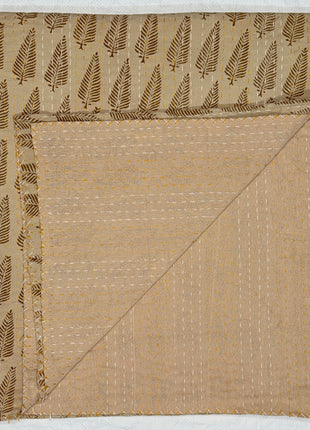 Handstitched kantha( Size: 90x108 Inches): Bagru-Fern