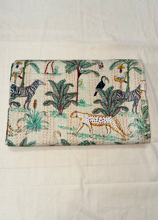 Jungle Safari Kantha Gudari( Size: 90x108 inches): Beige