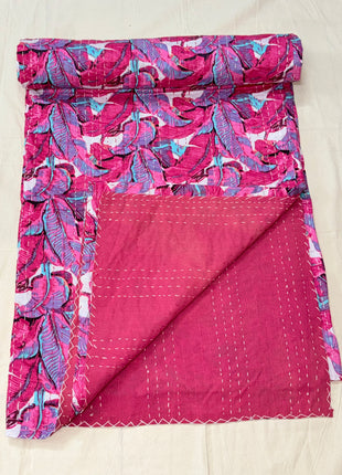 Banana Motifs Handstitched Kantha (Size: 90x108 Inches): Rani