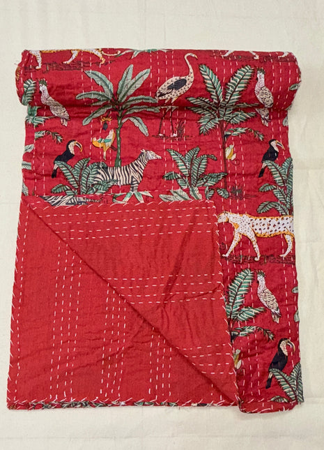 Jungle Safari kantha (size:90x108): Spirit Red