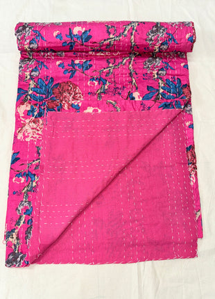Bella-Rose Handstitched Kantha (size: 90x108 Inches): Rani