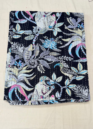 Monkey Shoulder kantha Gudari (size 90x108 Inches): Night-Black