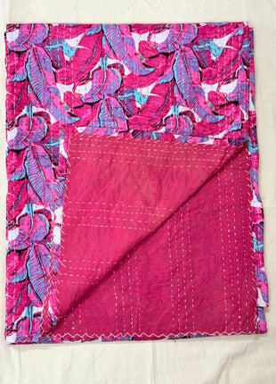 Banana Motifs Handstitched Kantha (Size: 90x108 Inches): Rani