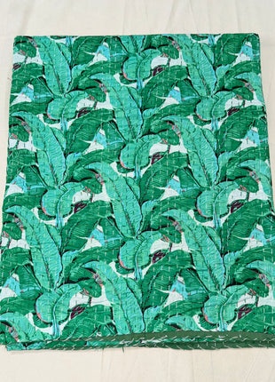 Banana Leaf Kantha- Floral Forest Green