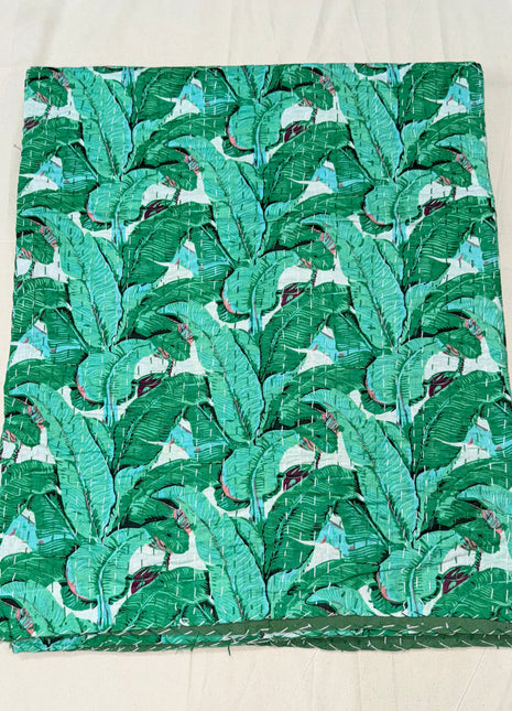 Banana Leaf Kantha- Floral Forest Green