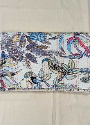 Monkey Shoulder Handstitched Kantha Gudari (Size: 90x108 inches): Peace White