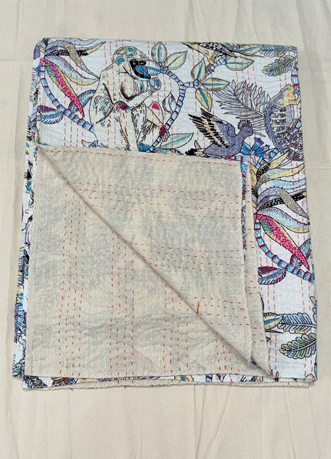 Monkey Shoulder Handstitched Kantha Gudari (Size: 90x108 inches): Peace White