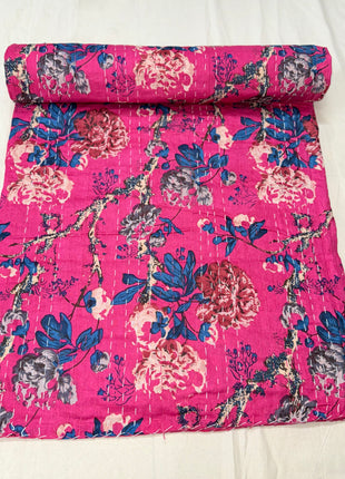 Bella-Rose Handstitched Kantha (size: 90x108 Inches): Rani