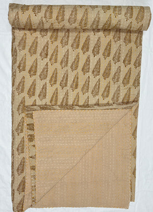 Handstitched kantha( Size: 90x108 Inches): Bagru-Fern