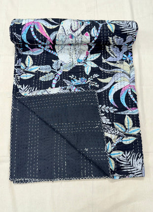 Monkey Shoulder kantha Gudari (size 90x108 Inches): Night-Black