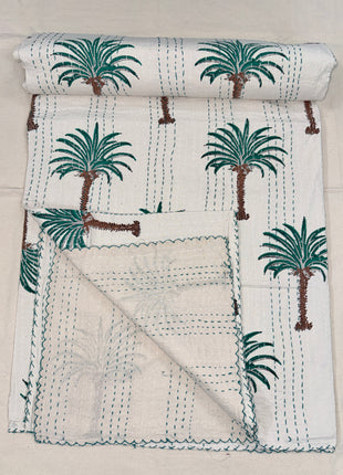 Hand-block Kantha( size: 90*108 Inches): Khajoor