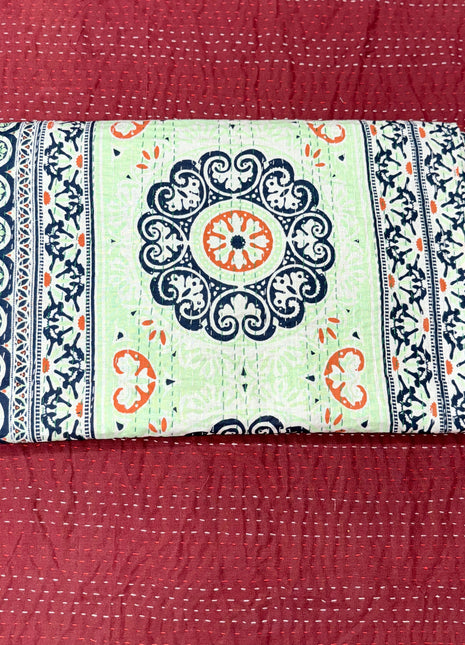 Handstitched kantha (Size: 90x108 Inches): Mandal-Mint