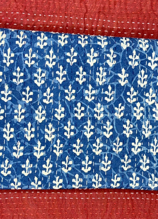 Kantha Gudari Bedcover (Size 90x108 Inches): Butterfly Indigo