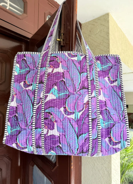 Purple Tropical banana Leafy Tote