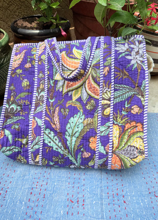 Floral Purple Butterfly Zipper Tote