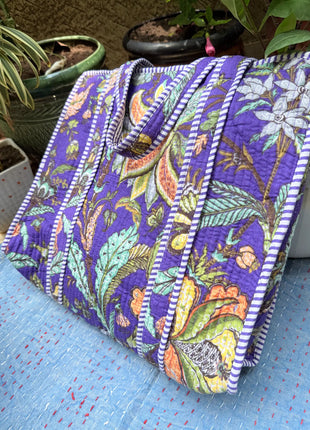 Floral Purple Butterfly Zipper Tote
