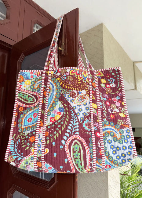 Maroon Irish Paisley Zip Tote