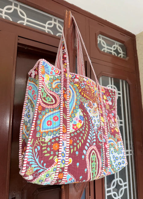 Maroon Irish Paisley Zip Tote