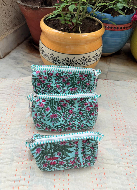 Floral Temple Quilted 3-Piece Washbag Set