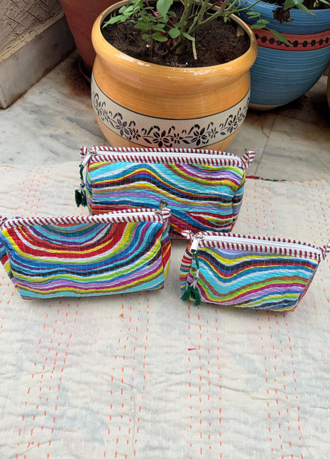 Rainbow Quilted 3-Piece washbag Set