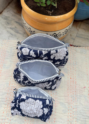 Navy Blue Botanic 3-Piece washbag Set