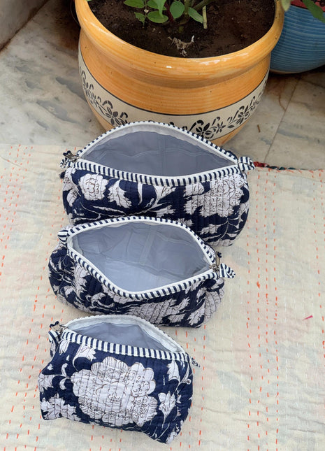 Navy Blue Botanic 3-Piece washbag Set