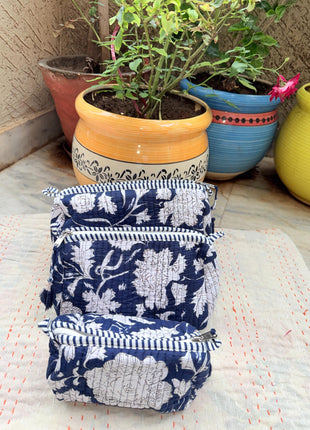 Navy Blue Botanic 3-Piece washbag Set
