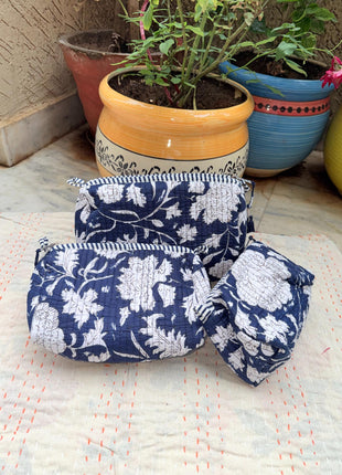 Navy Blue Botanic 3-Piece washbag Set
